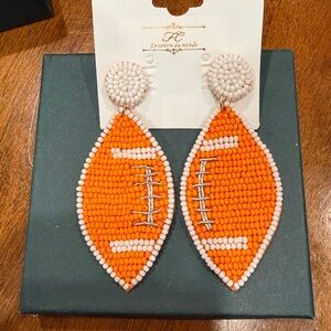 Orange Beaded Football Earrings